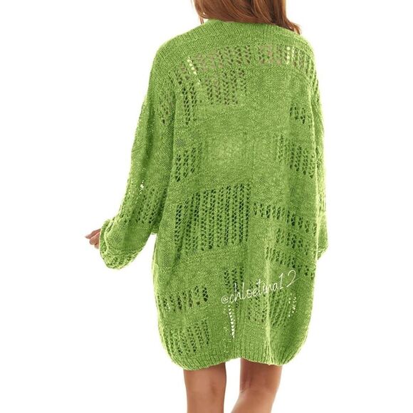 New Long Sleeves Oversized Hollow Out Cardigan Sweater - Picture 8 of 11